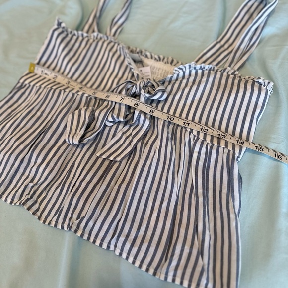 NWT AE Tie-Front Babydoll Blouse Blue/White Stripe. Sweetheart Neck Sleeveless S - Picture 4 of 16